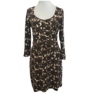 Boden Dress Brown on White Floral Empire Waist 3/4 Sleeves